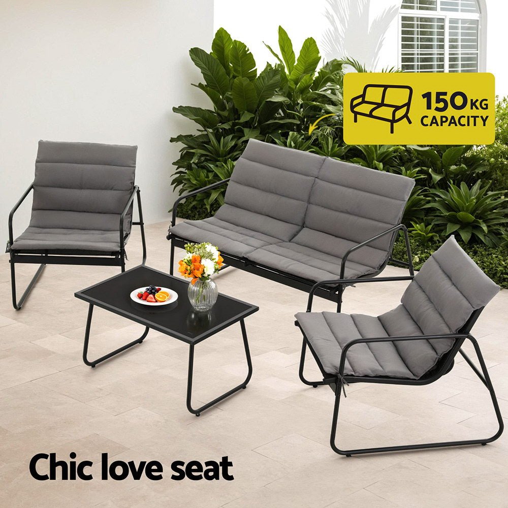 Black Textilene Outdoor Sofa Lounge Set – Glass Coffee Table – 4 Piece – product view 2