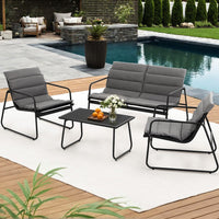 Black Textilene Outdoor Sofa Lounge Set – Glass Coffee Table – 4 Piece