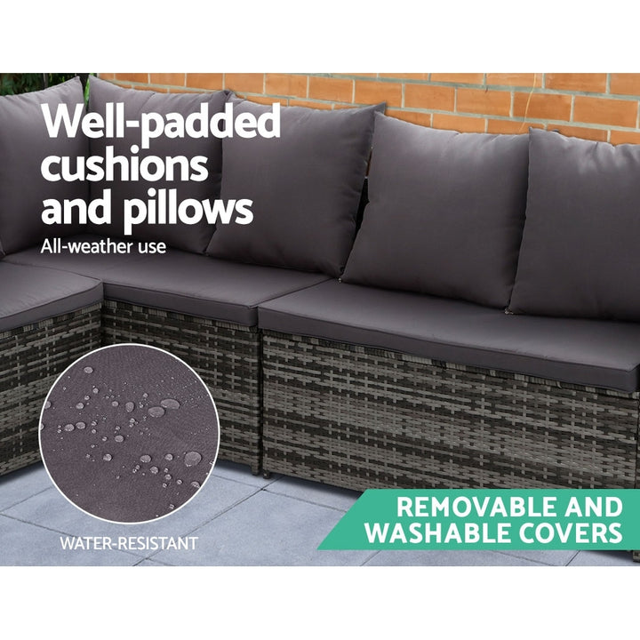 Alfresco 9-Seater Outdoor Sofa Dining Set with Ottoman and Tempered Glass Table - Greenora Living