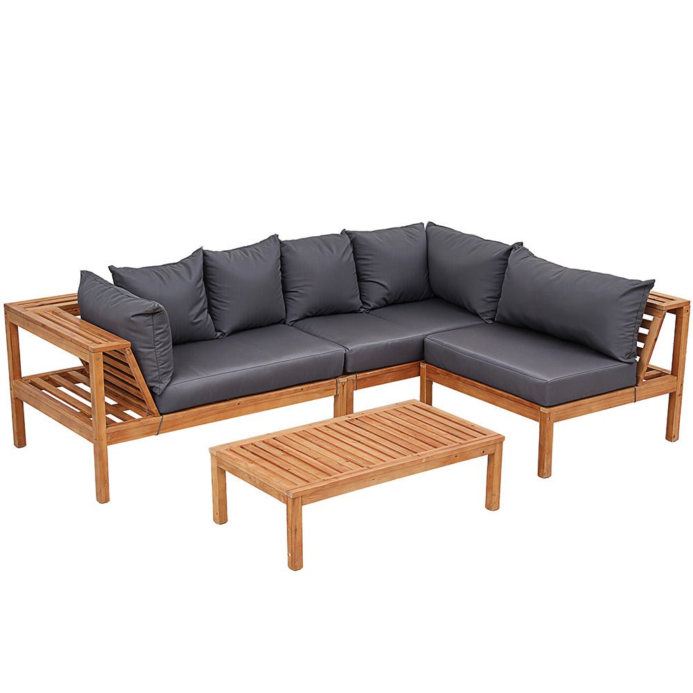 Timber Lounge 5-Seater Outdoor Sofa Set with Coffee Table and Grey Cushions - Greenora Living