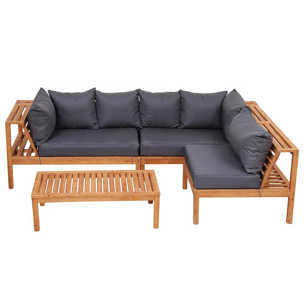 Timber Lounge 5-Seater Outdoor Sofa Set with Coffee Table and Grey Cushions - Greenora Living