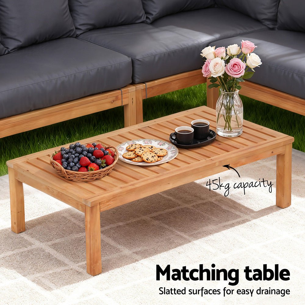 Timber Lounge 5-Seater Outdoor Sofa Set with Coffee Table and Grey Cushions - Greenora Living