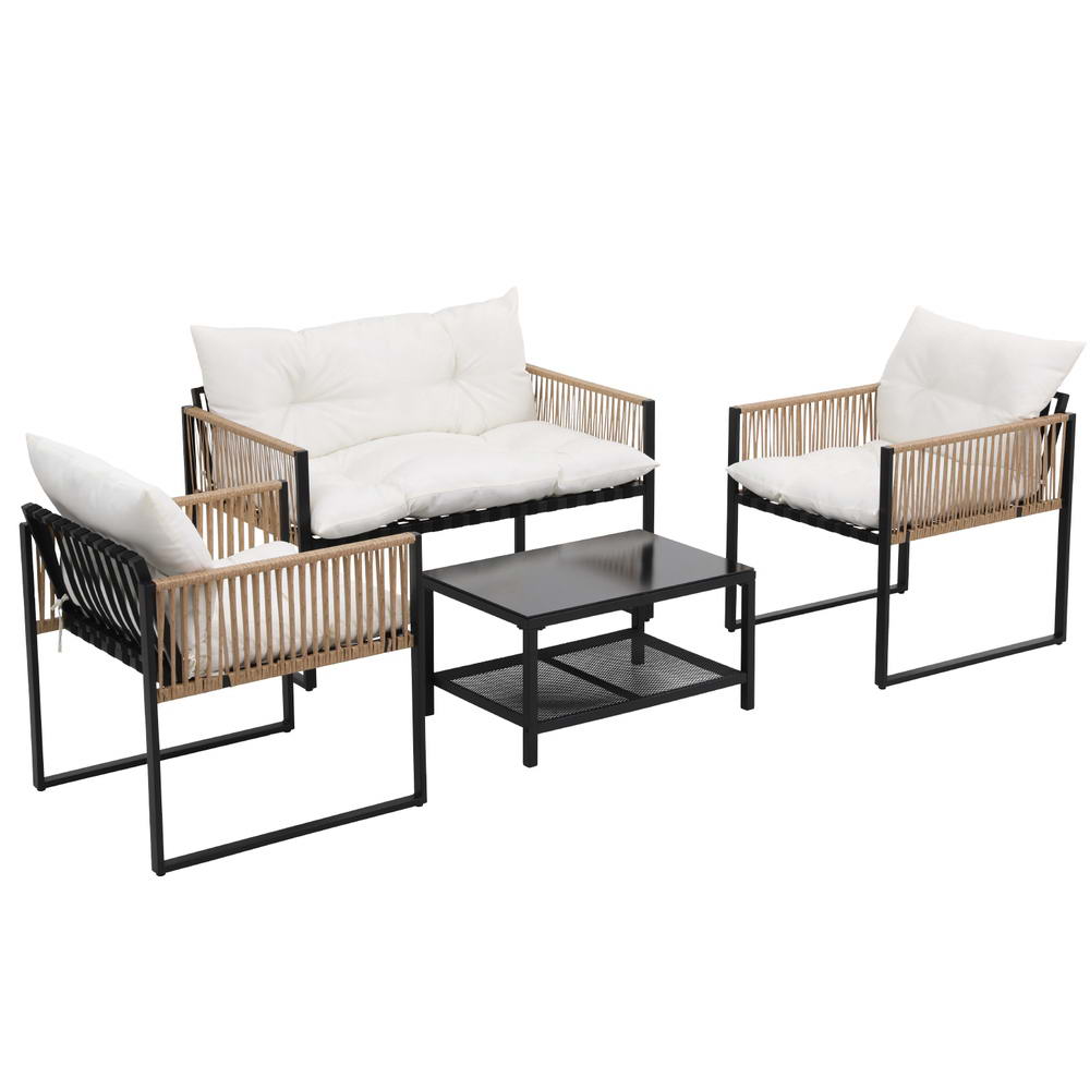 Alfresco Retreat 4-Piece Outdoor Lounge Set – PE Wicker &amp; Tempered Glass Table - Greenora Living