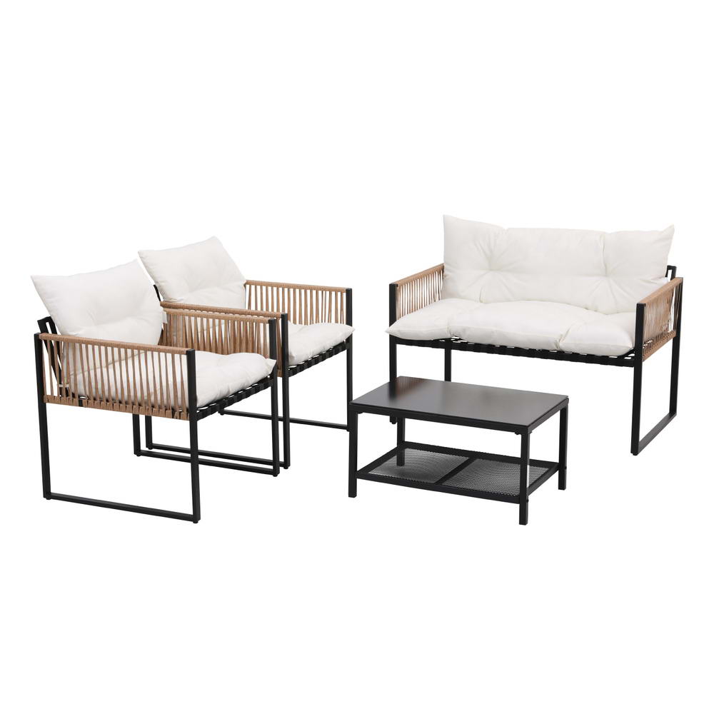 Alfresco Retreat 4-Piece Outdoor Lounge Set – PE Wicker &amp; Tempered Glass Table - Greenora Living
