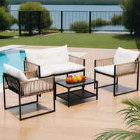 Alfresco Retreat 4-Piece Outdoor Lounge Set | PE Wicker, Tempered Glass & Steel Frame | Greenora Living Australia