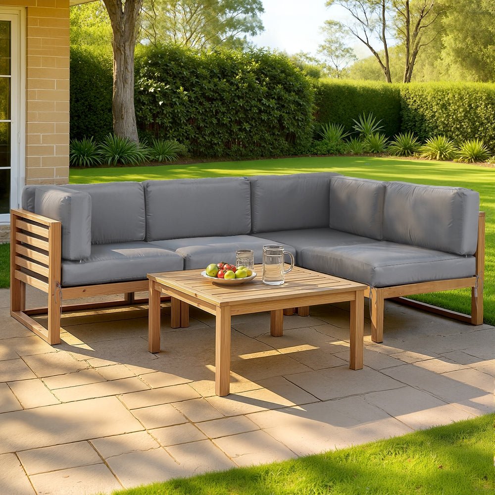 Coastal Haven 4-Seater Outdoor Sofa Set | Solid Wood Frame & 13cm HD Foam Cushions | Greenora Living Australia