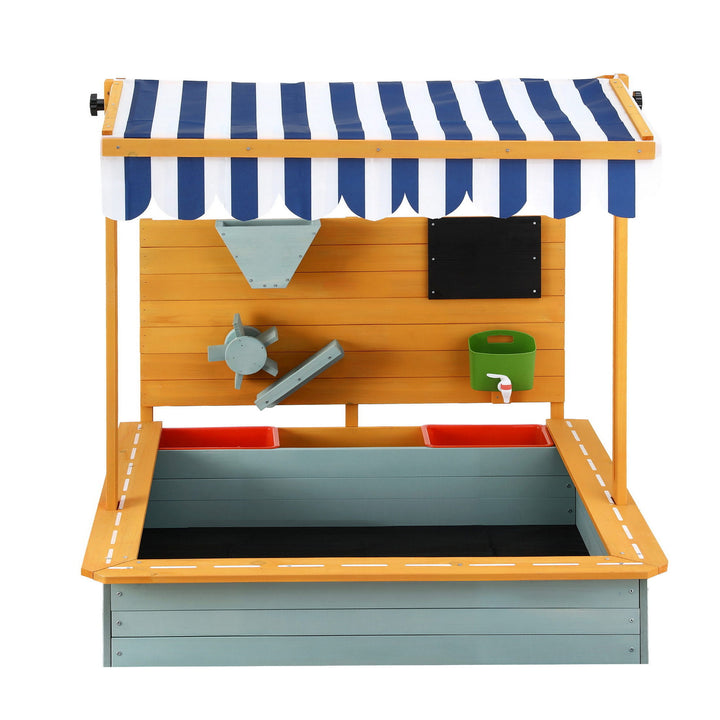 Kids Wooden Sandpit with UV Canopy &amp; Accessories – 110cm Green - Greenora Living