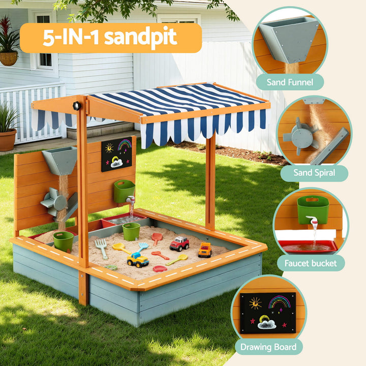 Kids Wooden Sandpit with UV Canopy &amp; Accessories – 110cm Green - Greenora Living