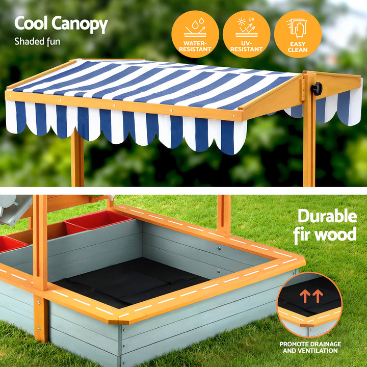Kids Wooden Sandpit with UV Canopy &amp; Accessories – 110cm Green - Greenora Living