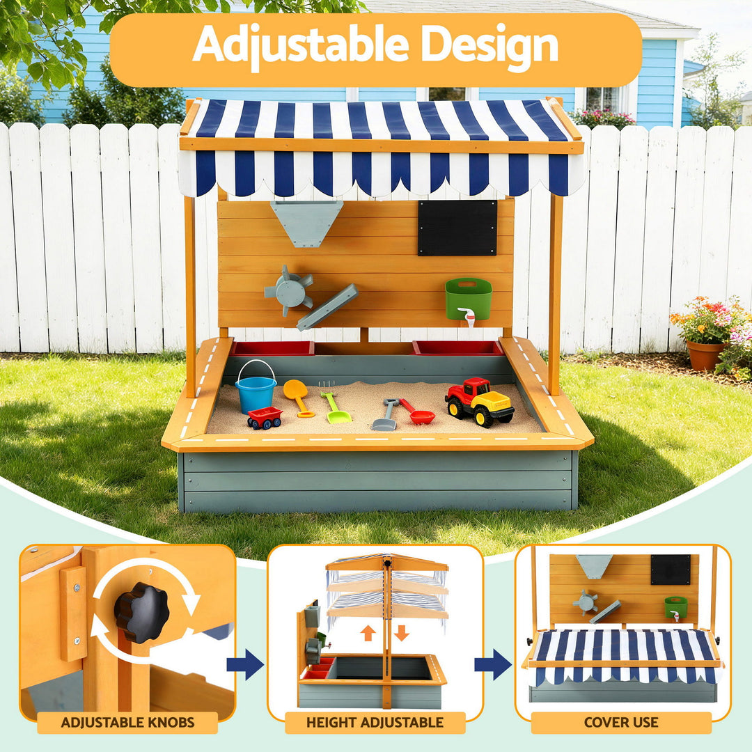 Kids Wooden Sandpit with UV Canopy &amp; Accessories – 110cm Green - Greenora Living