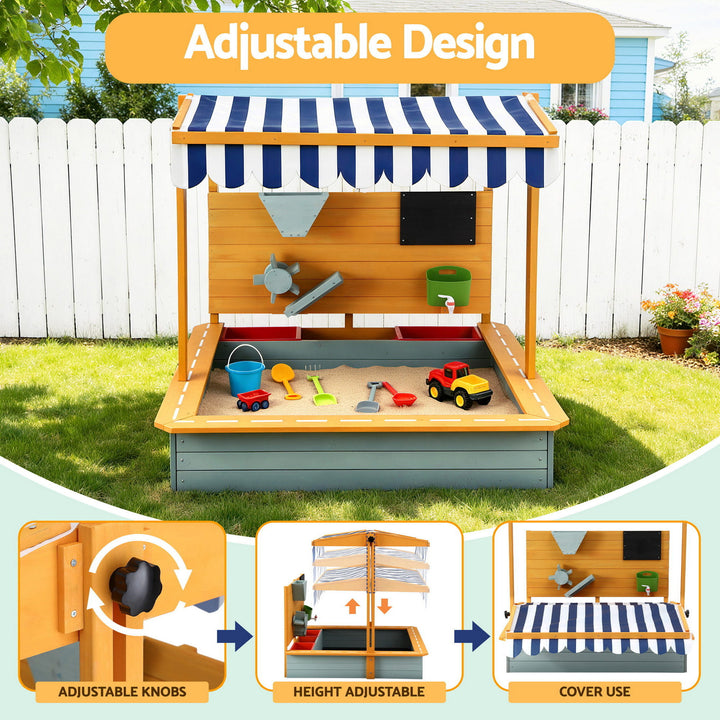 Kids Wooden Sandpit with UV Canopy &amp; Accessories – 110cm Green - Greenora Living