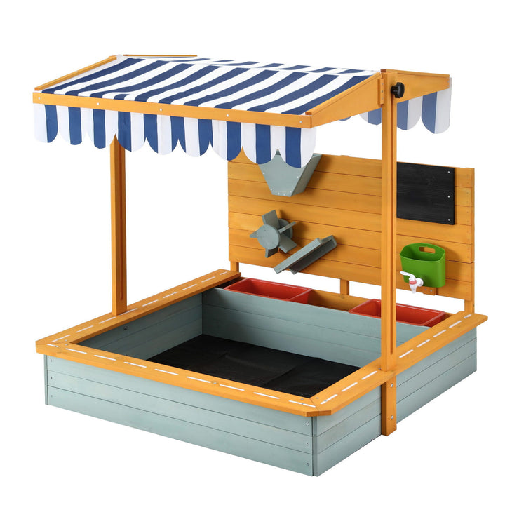 Kids Wooden Sandpit with UV Canopy &amp; Accessories – 110cm Green - Greenora Living