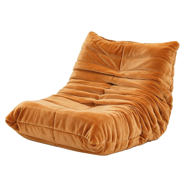 Cocoon Brown Velvet Floor Lounge Chair – Quilted Caterpillar Design | High-Density Foam | No Assembly Required - Greenora Living