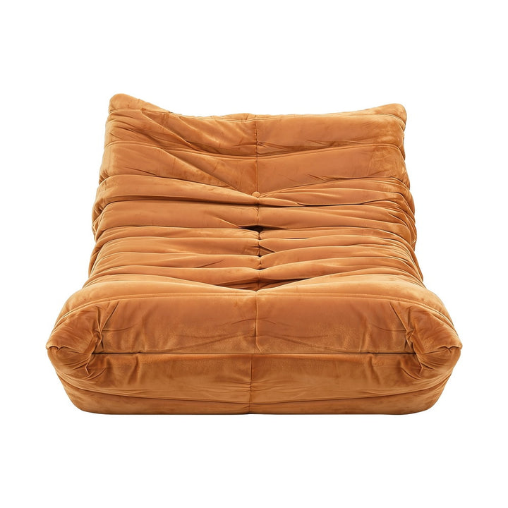 Cocoon Brown Velvet Floor Lounge Chair – Quilted Caterpillar Design | High-Density Foam | No Assembly Required - Greenora Living