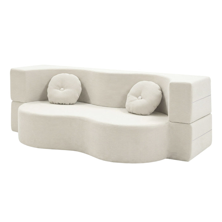 Corduroy Rest Convertible Sofa Bed with Armrests and 2 Pillows in Beige - Greenora Living