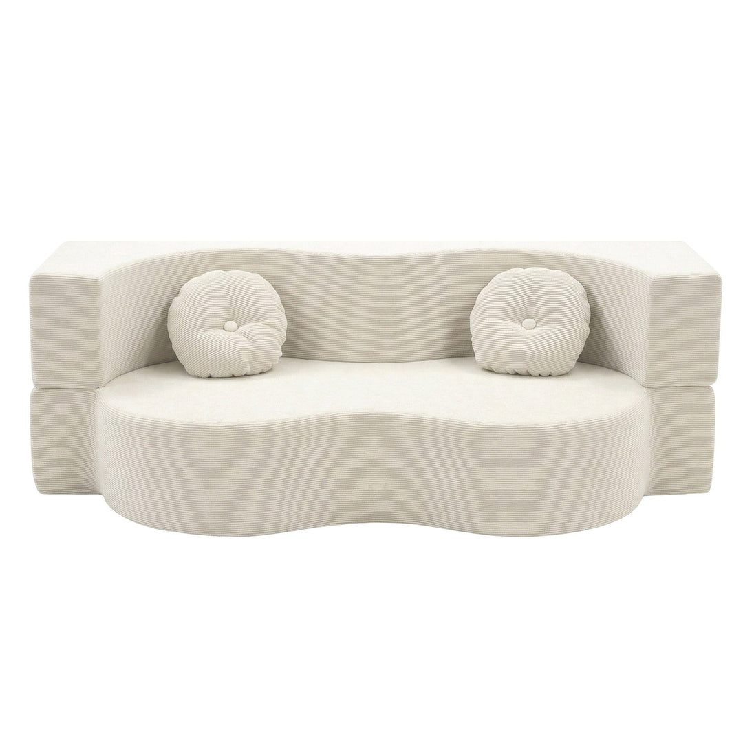 Corduroy Rest Convertible Sofa Bed with Armrests and 2 Pillows in Beige - Greenora Living