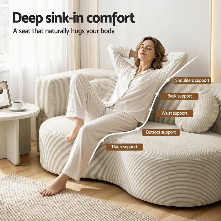 Corduroy Rest Convertible Sofa Bed with Armrests and 2 Pillows in Beige - Greenora Living