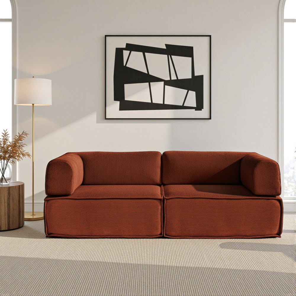 Corduroy Fold 2-Seater Convertible Sofa Bed with Steel Frame in Orange - Greenora Living