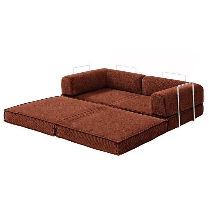 Corduroy Fold 2-Seater Convertible Sofa Bed with Steel Frame in Orange - Greenora Living