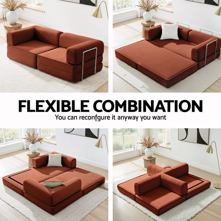 Corduroy Fold 2-Seater Convertible Sofa Bed with Steel Frame in Orange - Greenora Living