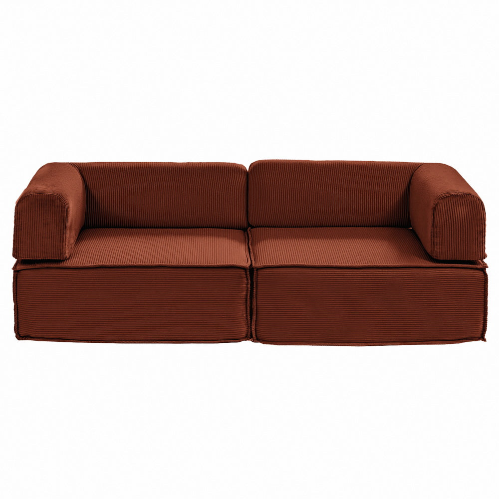 Corduroy Fold 2-Seater Convertible Sofa Bed with Steel Frame in Orange - Greenora Living