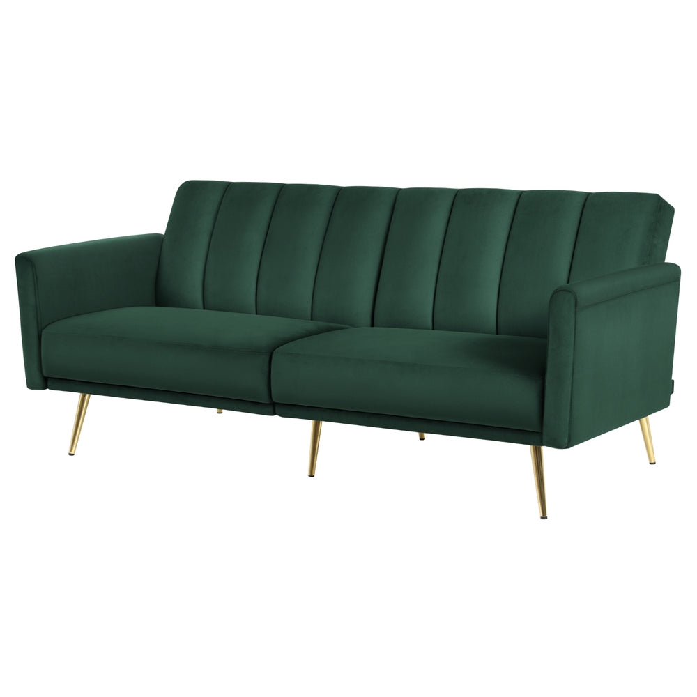 Emerald Stripe 3-Seater Velvet Sofa Bed – Adjustable Armrests & 3 Backrest Positions - Greenora Living