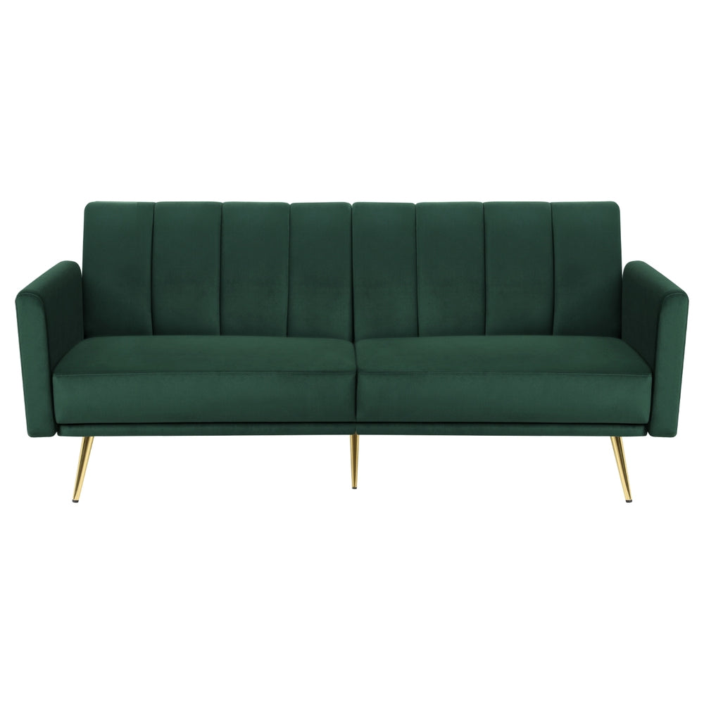 Emerald Stripe 3-Seater Velvet Sofa Bed – Adjustable Armrests &amp; 3 Backrest Positions - Greenora Living