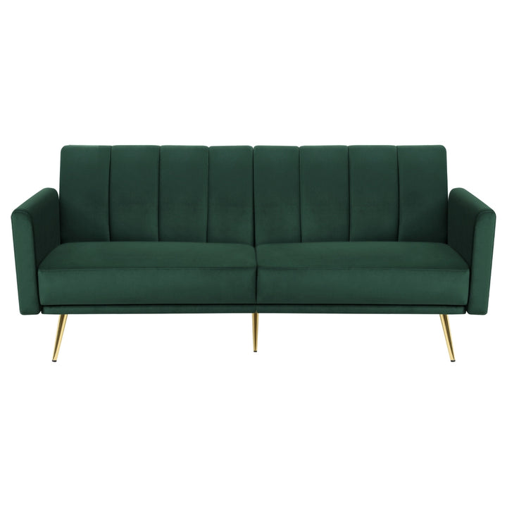 Emerald Stripe 3-Seater Velvet Sofa Bed – Adjustable Armrests &amp; 3 Backrest Positions - Greenora Living