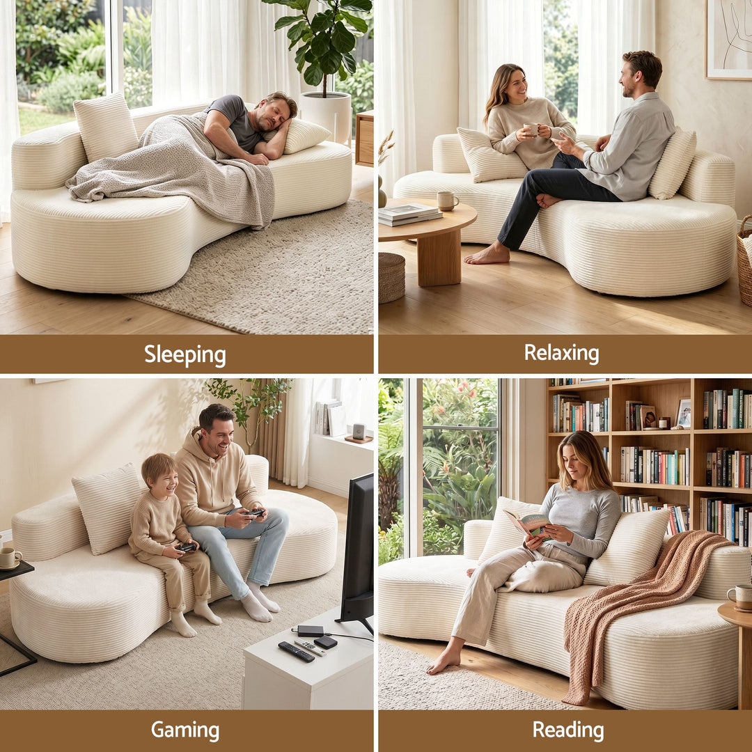 Cloud 228cm Modular Sofa Bed | 4-Seater, Boneless Corduroy, No Assembly Required | Greenora Living Australia