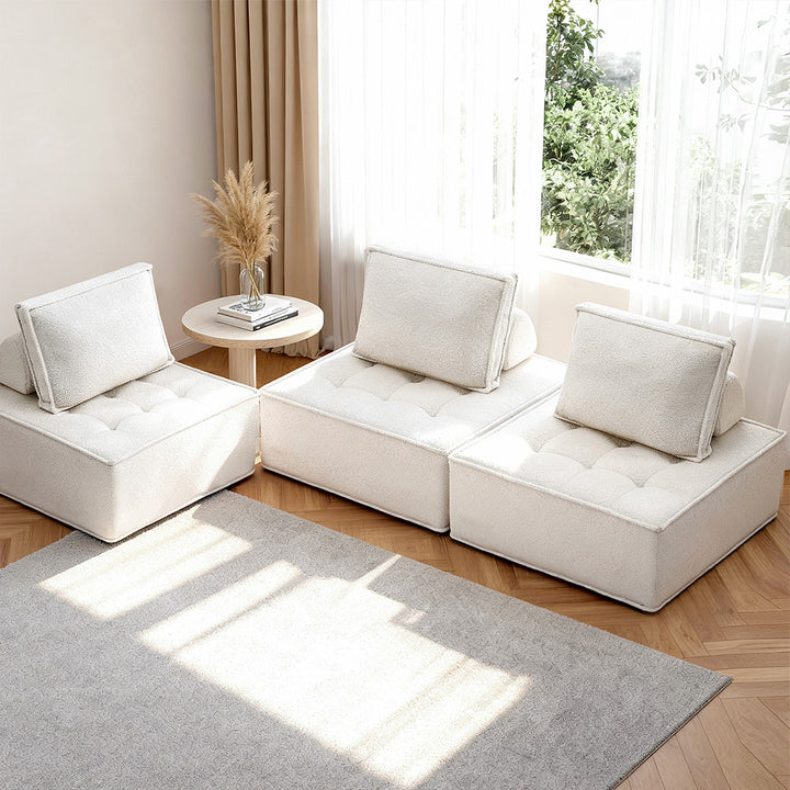 Boucle Cloud 3-Piece Modular Floor Sofa with Removable Headrest and Lumbar Pillow - Greenora Living