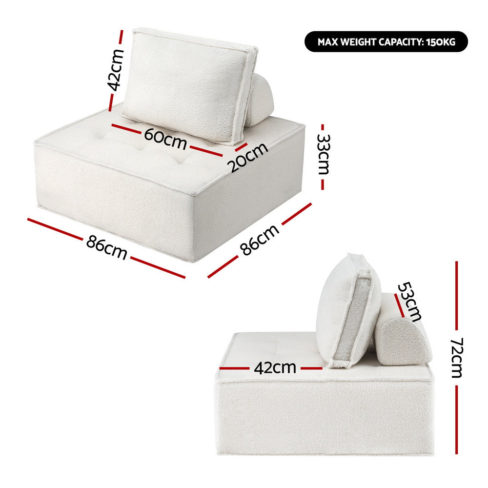 Boucle Cloud 3-Piece Modular Floor Sofa with Removable Headrest and Lumbar Pillow - Greenora Living