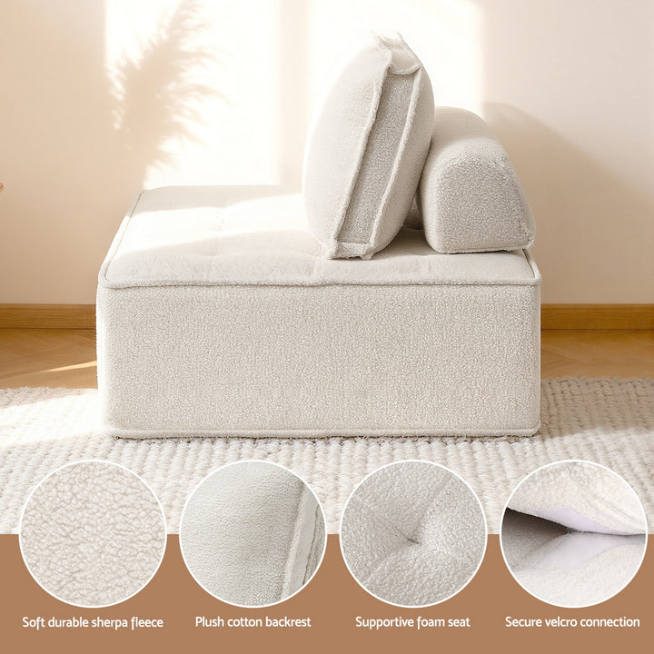 Boucle Cloud 3-Piece Modular Floor Sofa with Removable Headrest and Lumbar Pillow - Greenora Living