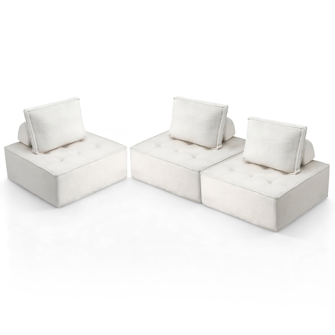 Boucle Cloud 3-Piece Modular Floor Sofa with Removable Headrest and Lumbar Pillow - Greenora Living