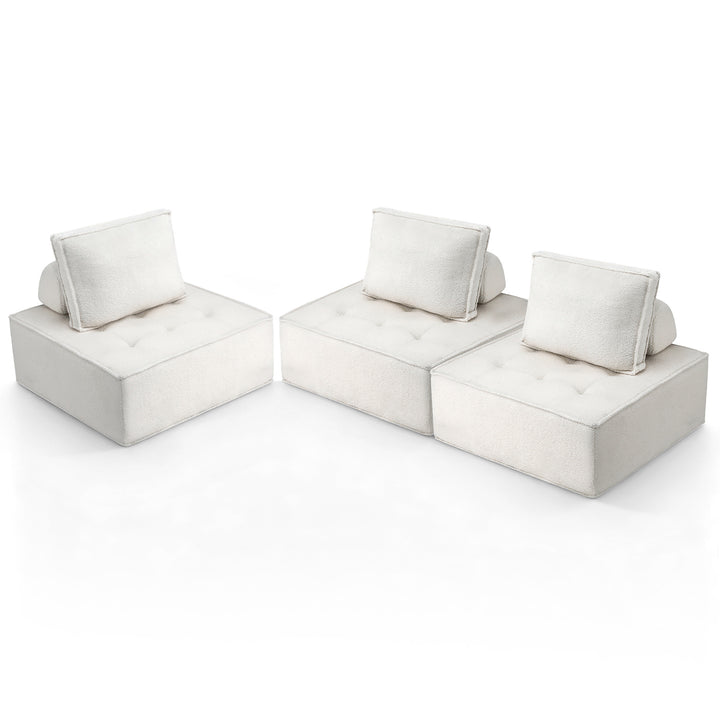 Boucle Cloud 3-Piece Modular Floor Sofa with Removable Headrest and Lumbar Pillow - Greenora Living