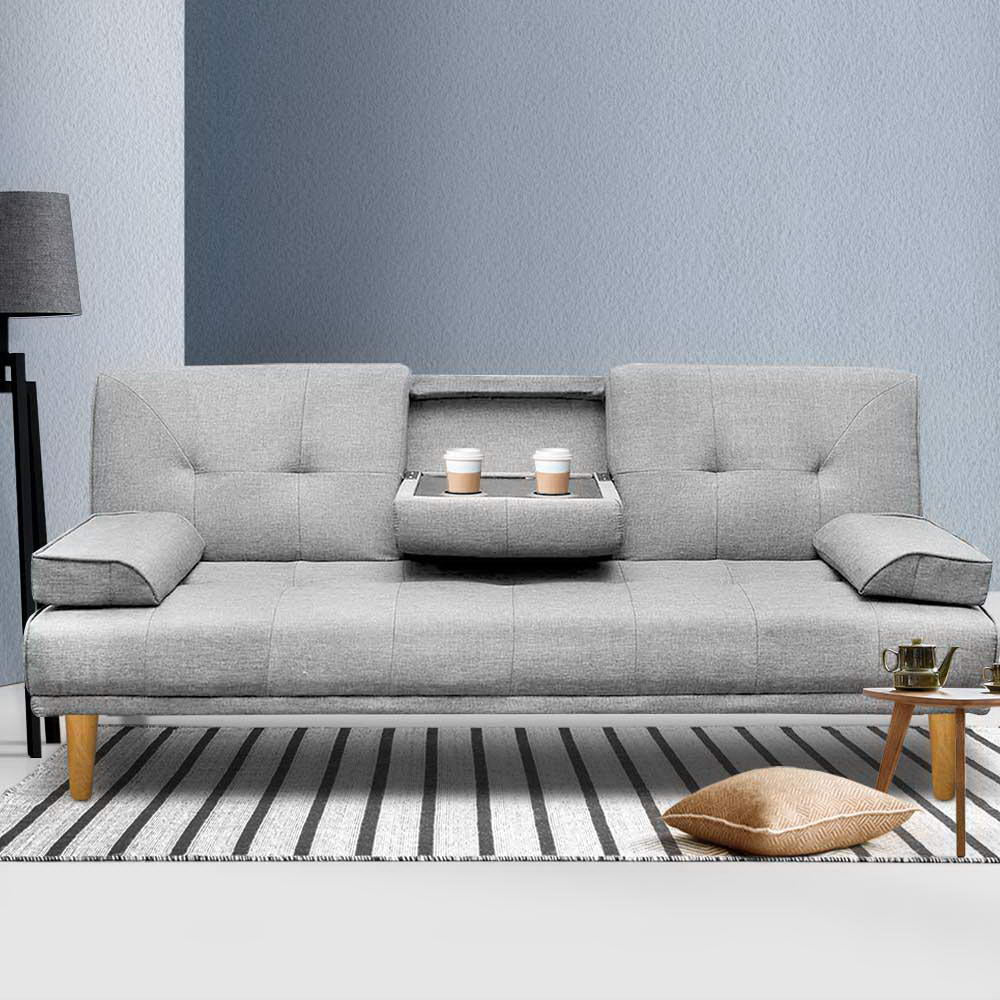 Nova Convertible Sofa Bed | 3-Seater, Grey Faux Linen & Double Bed Conversion | Greenora Living Australia