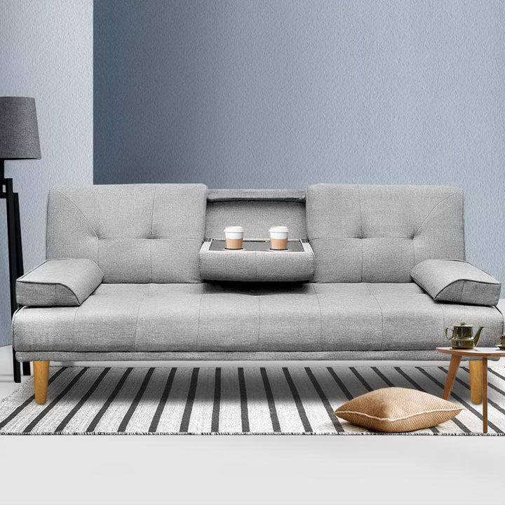 Nova Convertible Sofa Bed | 3-Seater, Grey Faux Linen &amp; Double Bed Conversion | Greenora Living Australia