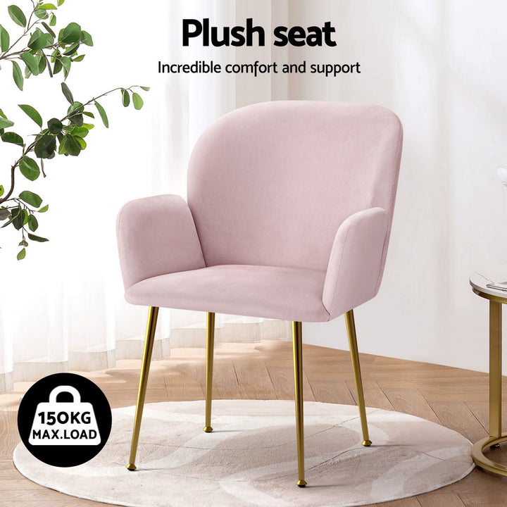 Blush Petal Set of 4 Velvet Dining Armchairs – Solid Wood Frame | High-Resilience Foam | Steel Legs | 150kg | Pink - Greenora Living