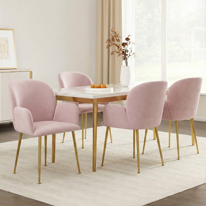 Blush Petal Set of 4 Velvet Dining Armchairs – Solid Wood Frame | High-Resilience Foam | Steel Legs | 150kg | Pink - Greenora Living