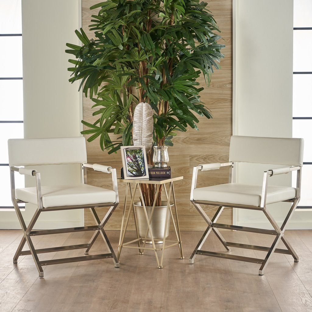 Rocklin White Mid-Century Modern Armchair – Bonded Leather | Stainless Steel Frame | No Assembly Required - Greenora Living