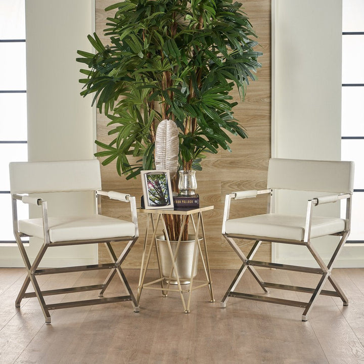 Rocklin White Mid-Century Modern Armchair – Bonded Leather | Stainless Steel Frame | No Assembly Required - Greenora Living