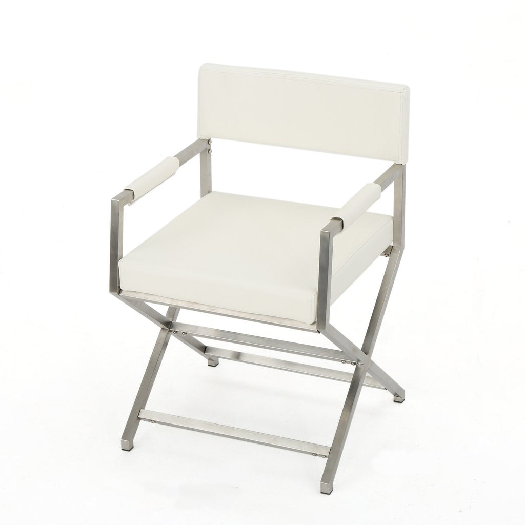 Rocklin White Mid-Century Modern Armchair – Bonded Leather | Stainless Steel Frame | No Assembly Required - Greenora Living