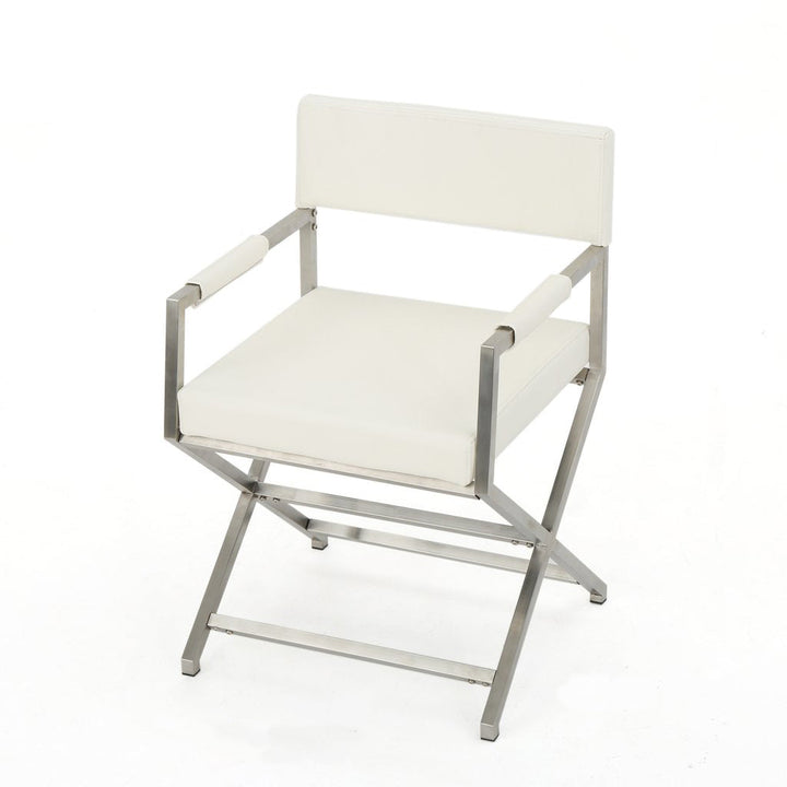 Rocklin White Mid-Century Modern Armchair – Bonded Leather | Stainless Steel Frame | No Assembly Required - Greenora Living