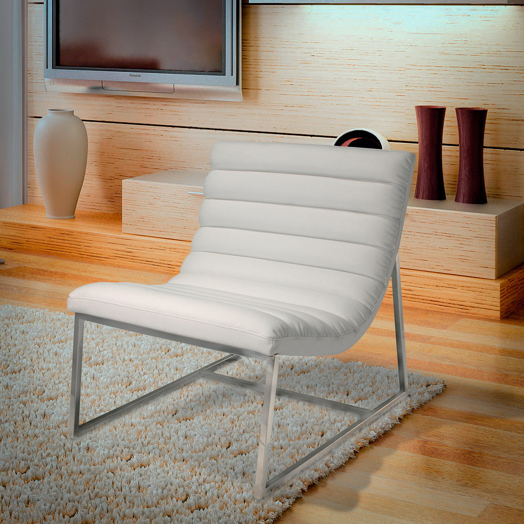 Caviar White Modern Curved Lounge Accent Chair – Bonded Leather | Stainless Steel Frame | No Assembly Required - Greenora Living