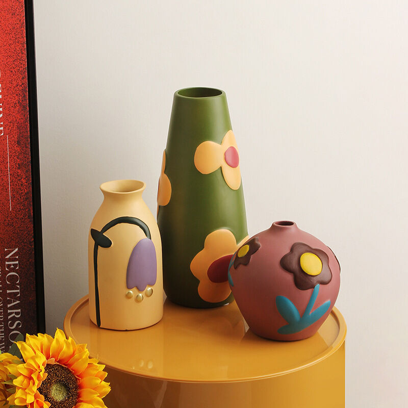 Morandi Hand-Painted Ceramic Vase Set – Nordic Minimalist Set of 3 - Greenora Living