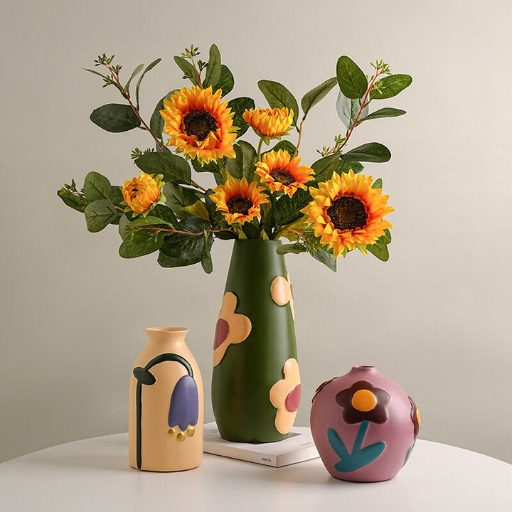 Morandi Hand-Painted Ceramic Vase Set – Nordic Minimalist Set of 3 - Greenora Living