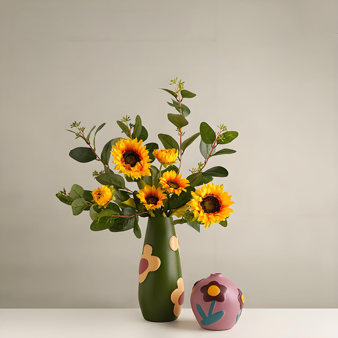 Morandi Hand-Painted Ceramic Vase Set – Nordic Minimalist Set of 3 - Greenora Living