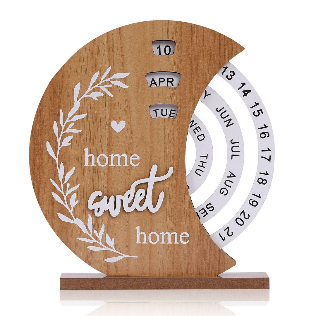 Wooden Perpetual Desk Calendar with Rotating Discs – Home Sweet Home - Greenora Living