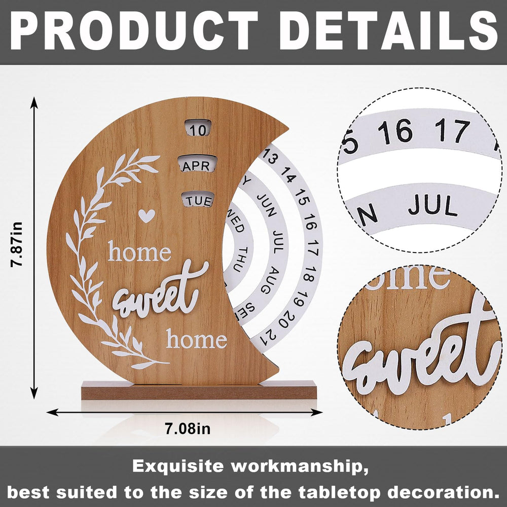 Wooden Perpetual Desk Calendar with Rotating Discs – Home Sweet Home - Greenora Living