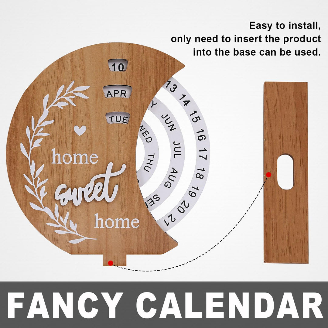 Wooden Perpetual Desk Calendar with Rotating Discs – Home Sweet Home - Greenora Living