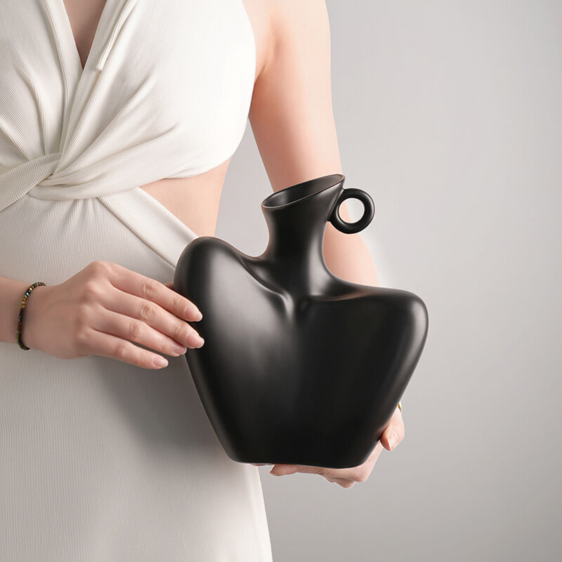 Wabi-Sabi Human Form Ceramic Vase Set – Matte Black &amp; White Set of 2 - Greenora Living